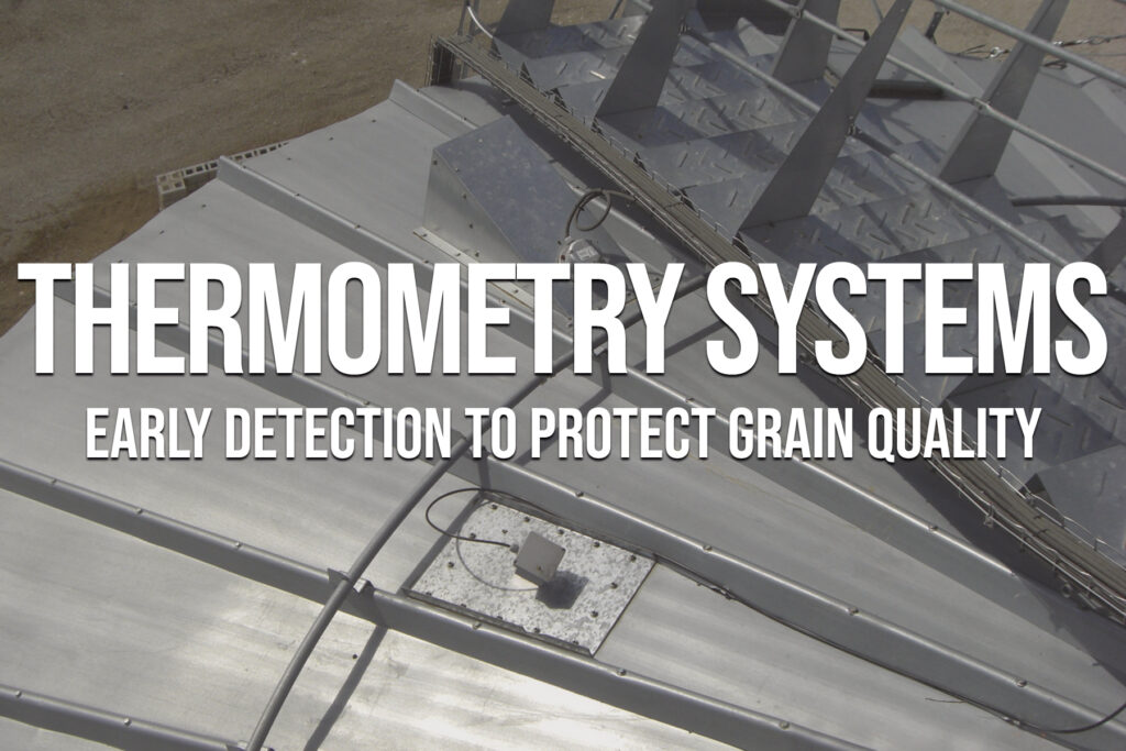 Thermometry system installed on a grain storage silo